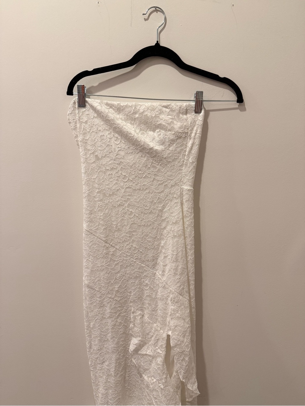American Threads White Lace Strapless Maxi Skirt